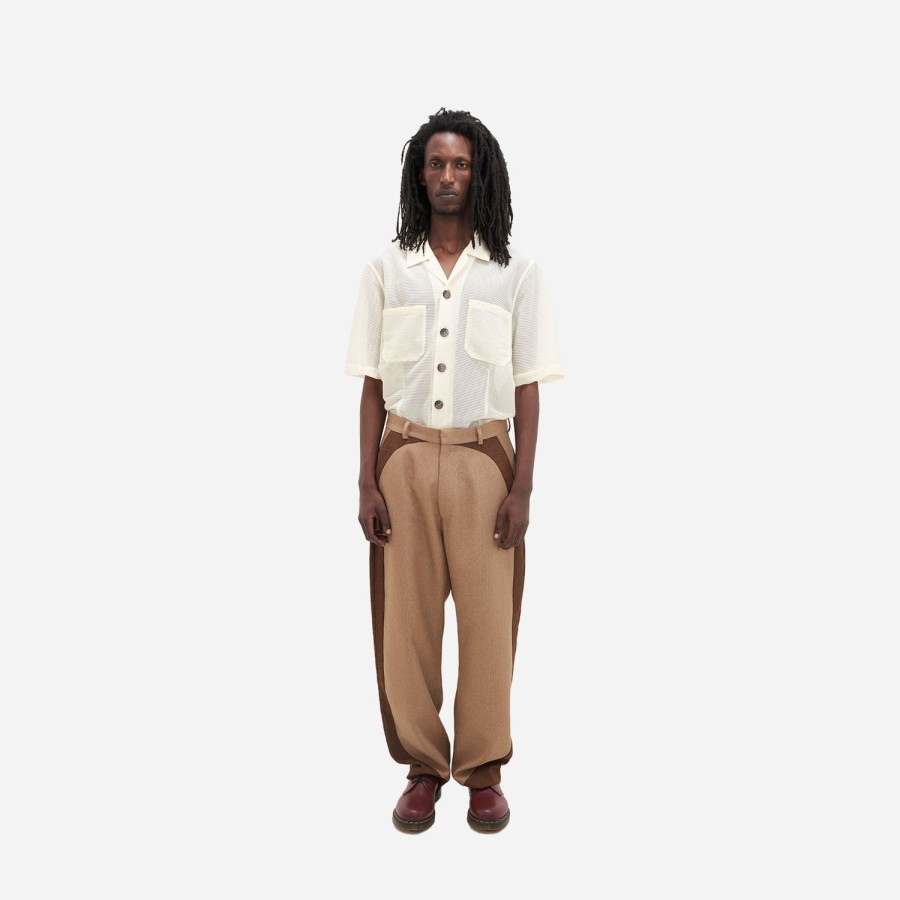 Clothing Labrum London | Chestnut & Brown Curved Wide Leg Panelled Trouser