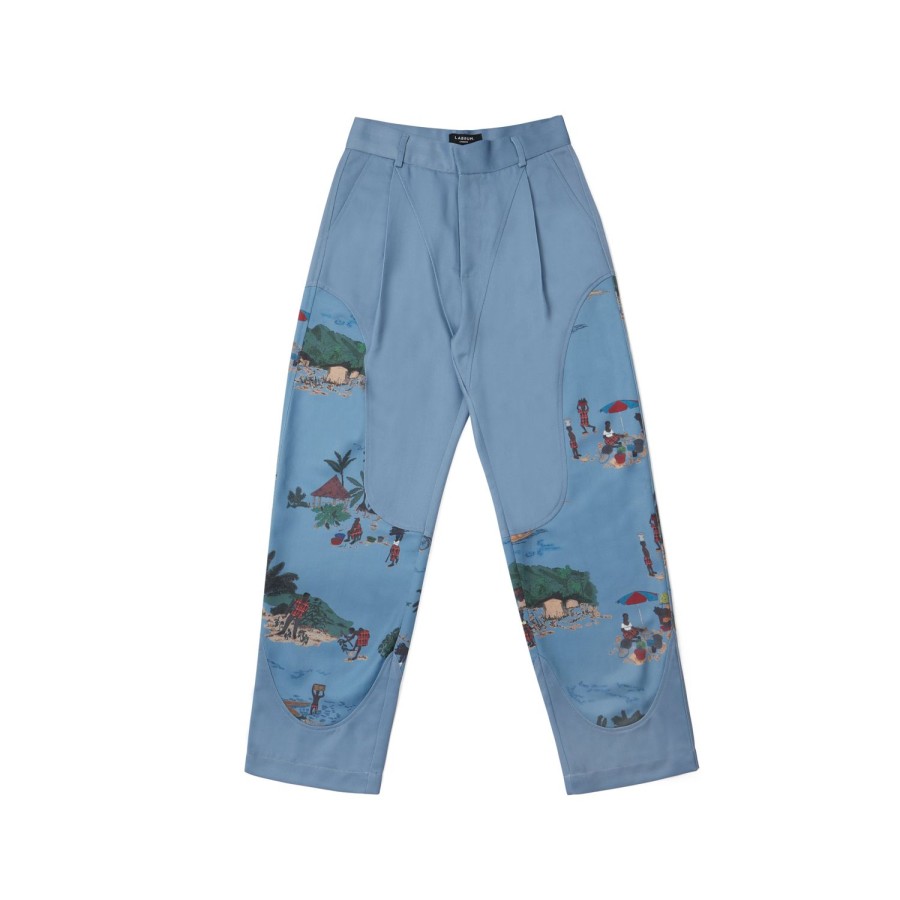 Clothing Labrum London | Blue Freetown Panelled Pleat Trousers