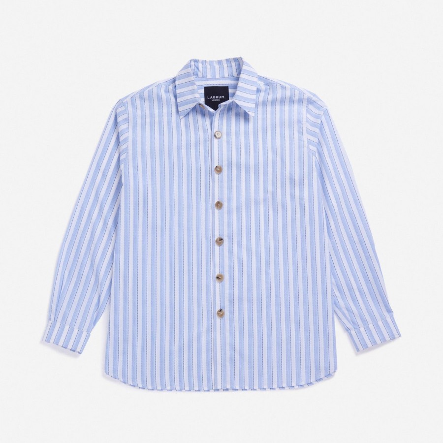 Clothing Labrum London | White & Blue Oversized Striped Shirt