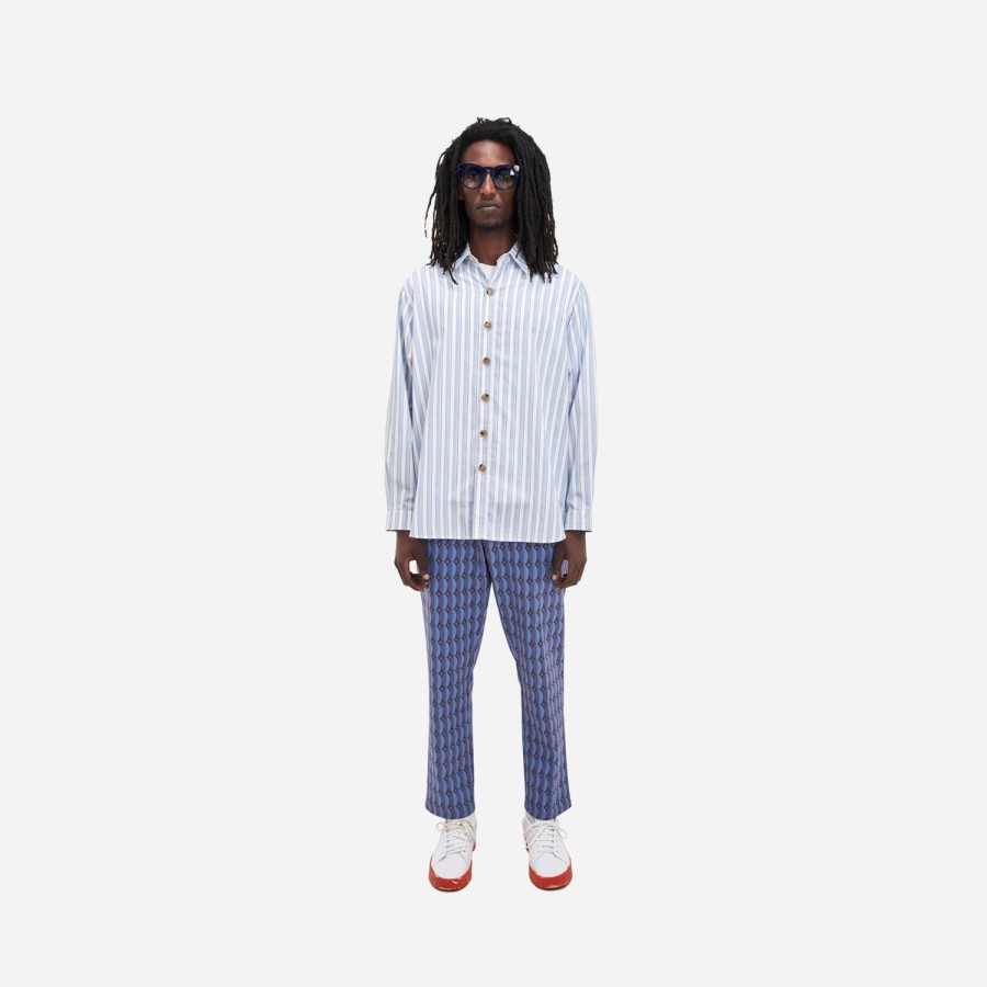 Clothing Labrum London | White & Blue Oversized Striped Shirt