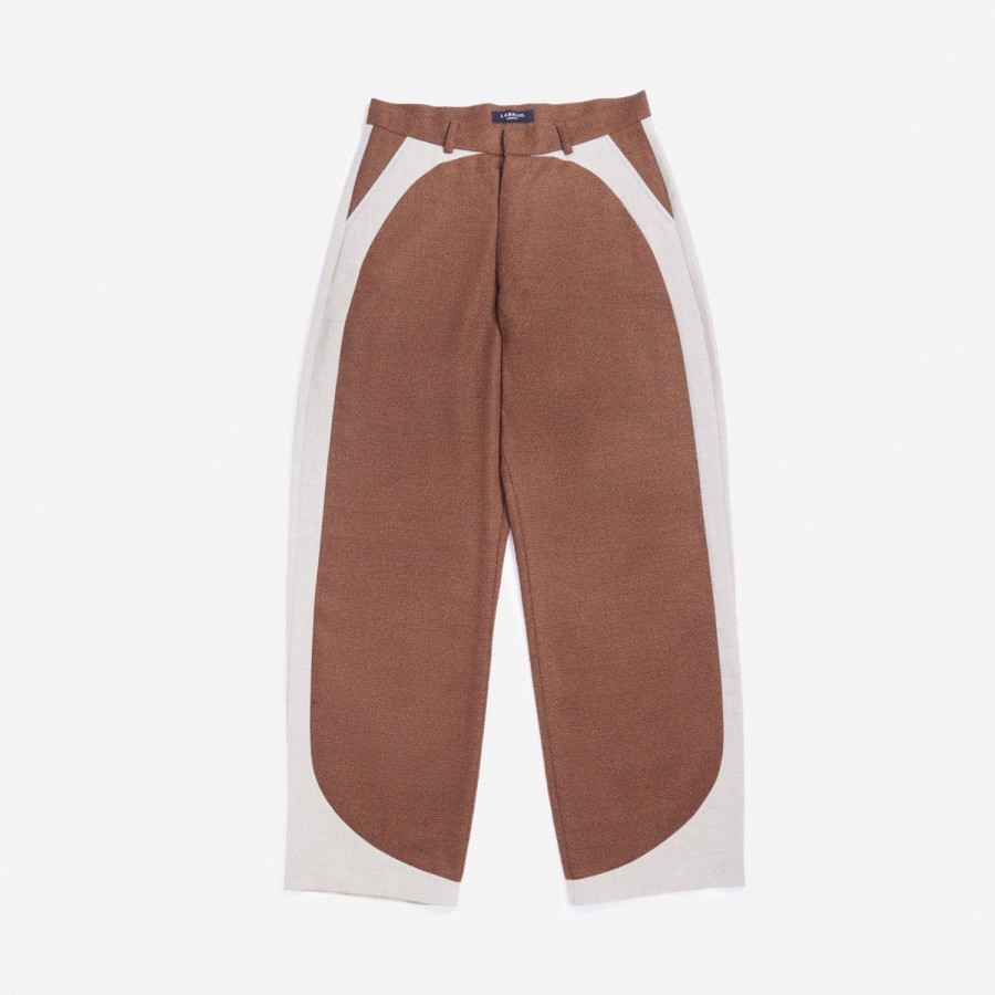 Clothing Labrum London | Oatmeal & Brown Curved Wide Leg Panelled Trouser