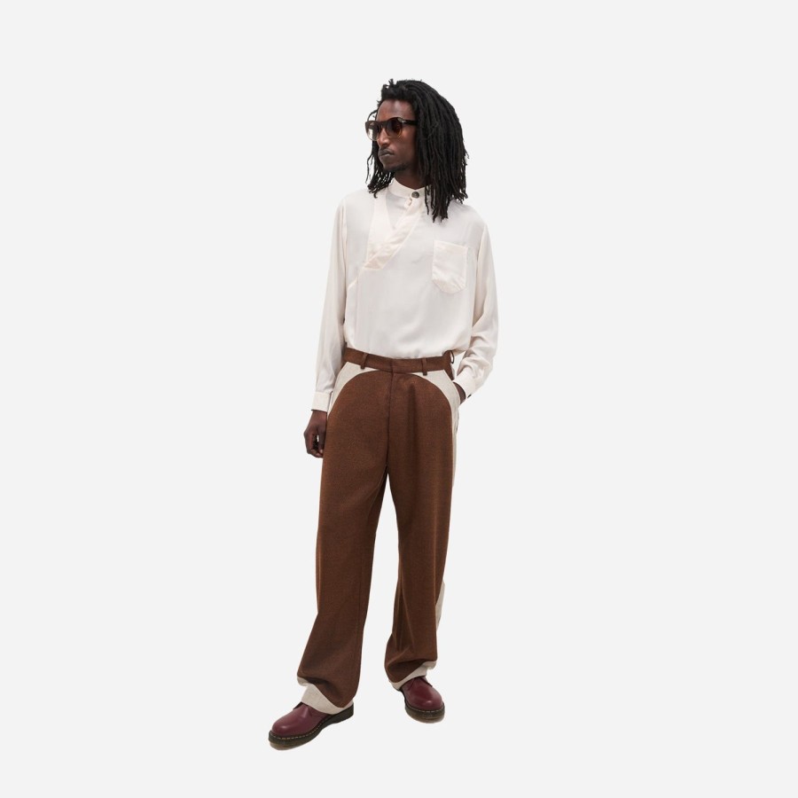 Clothing Labrum London | Oatmeal & Brown Curved Wide Leg Panelled Trouser