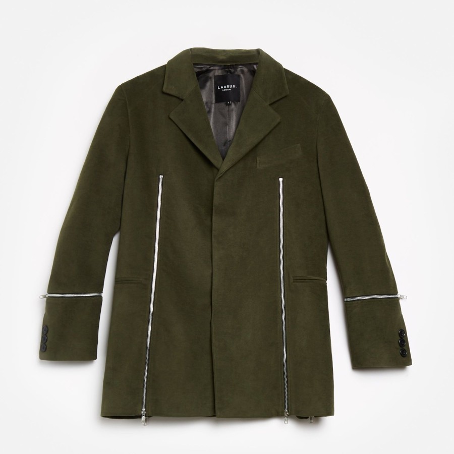 Clothing Labrum London | Dark Olive Moleskin Zip Blazer