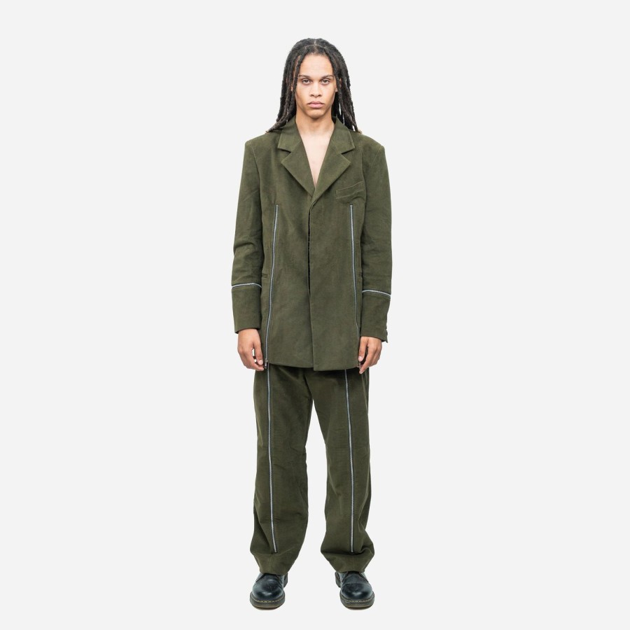 Clothing Labrum London | Dark Olive Moleskin Zip Blazer