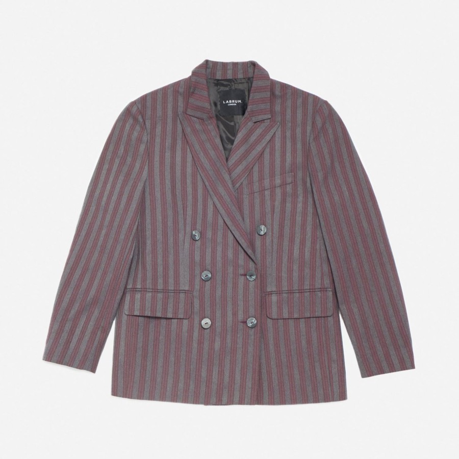 Clothing Labrum London | Grey & Burgundy Striped Blazer