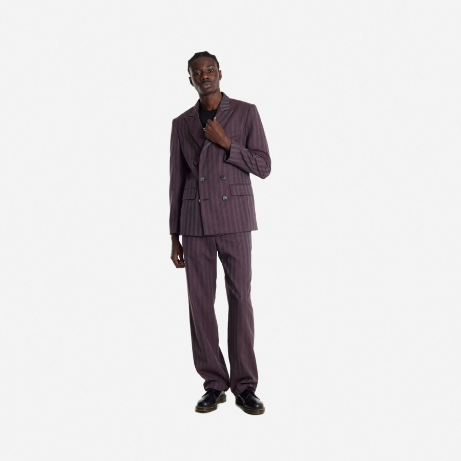 Clothing Labrum London | Grey & Burgundy Striped Blazer