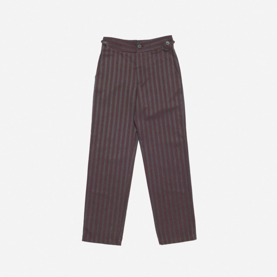 Clothing Labrum London | Grey & Burgundy Black Prince Striped Wide Leg Trousers