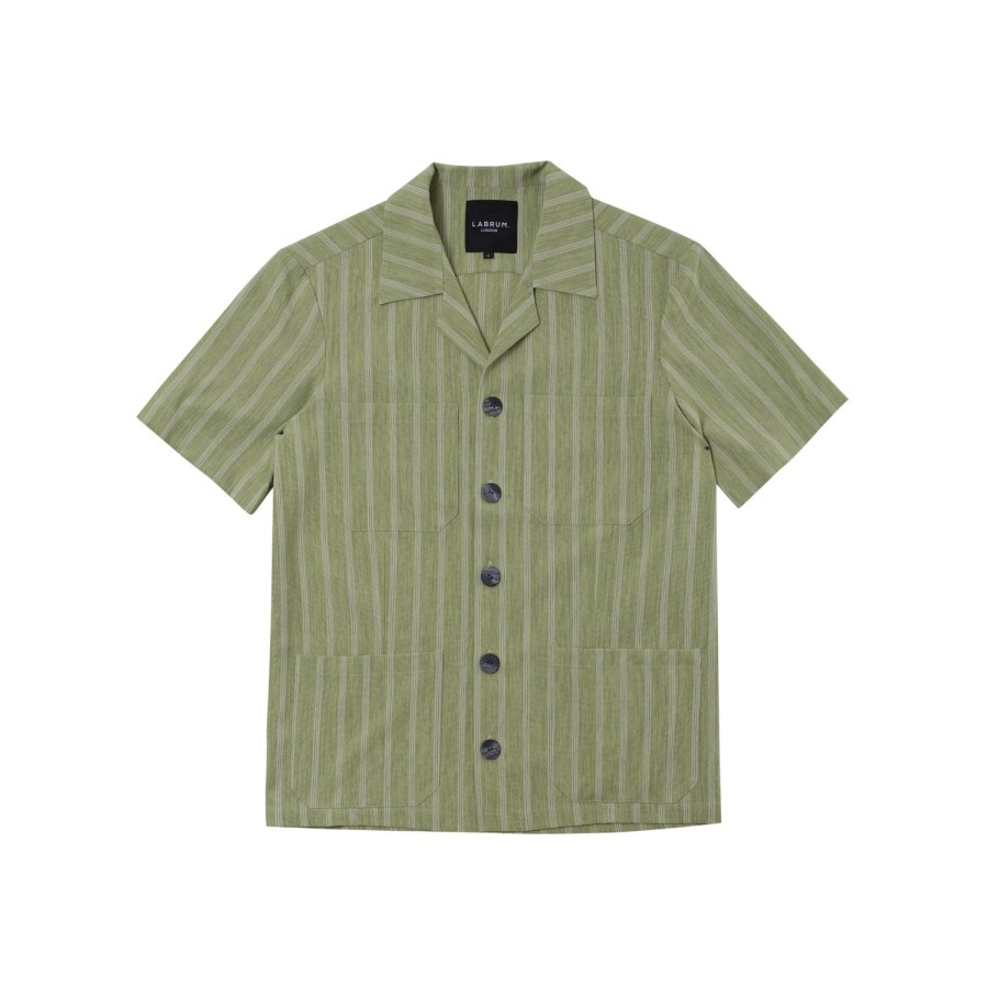 Clothing Labrum London | Olive Green & White Pinstripe Safari Shirt