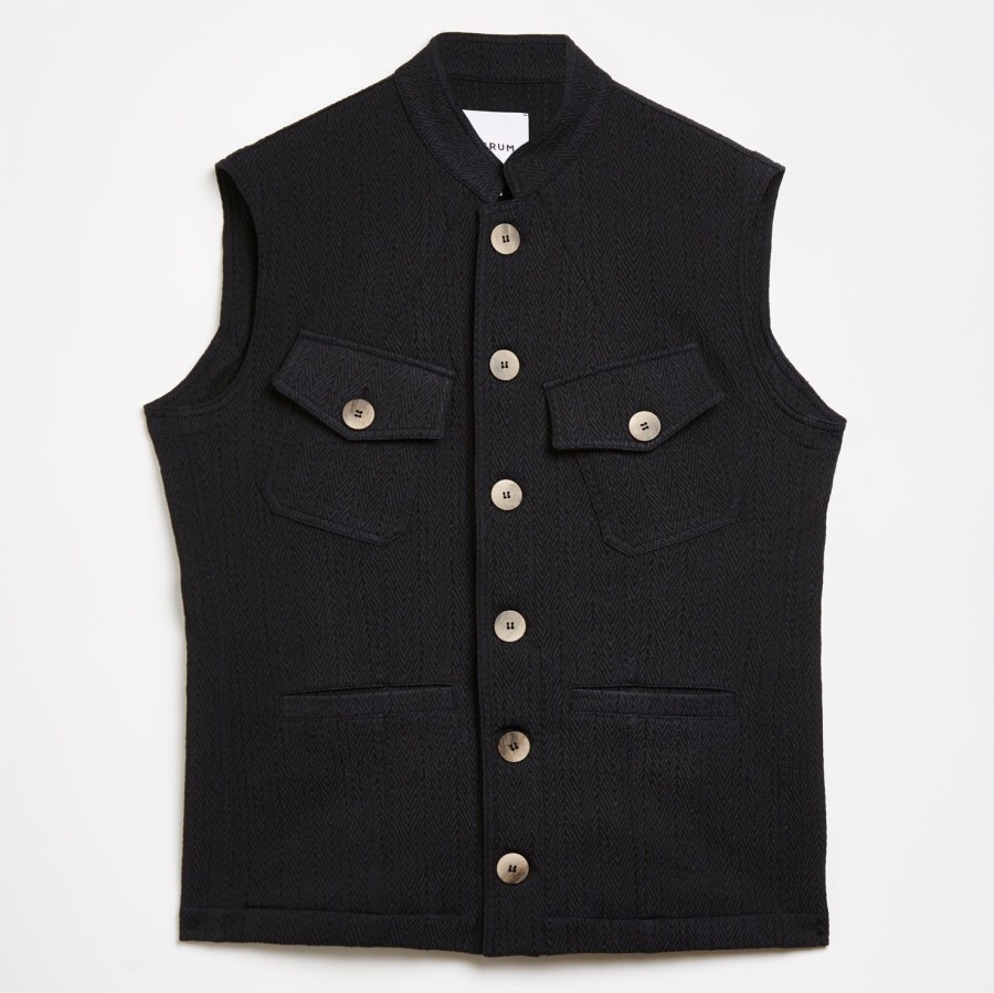 Clothing Labrum London | Midnight Blue Zig Zag Jacquard Waistcoat