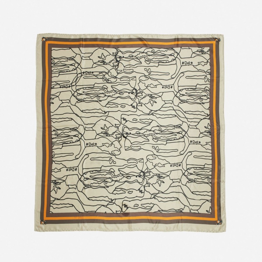 Accessories Labrum London | Beige Nomoli Repeat Printed Silk Scarf