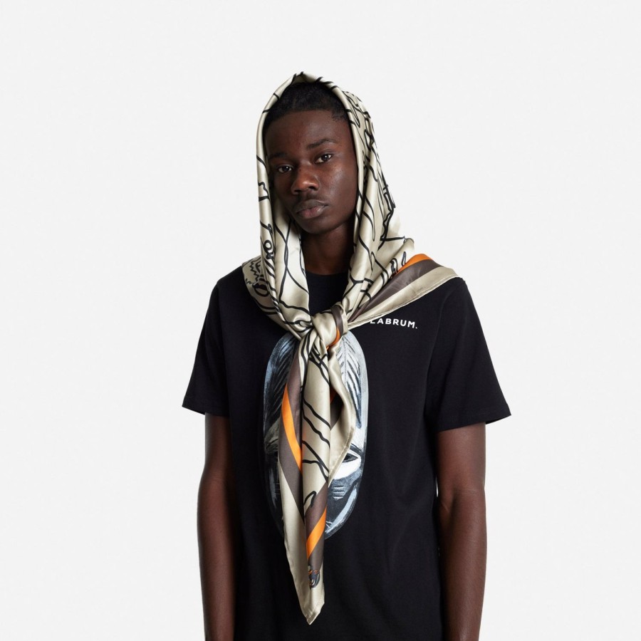 Accessories Labrum London | Beige Nomoli Repeat Printed Silk Scarf