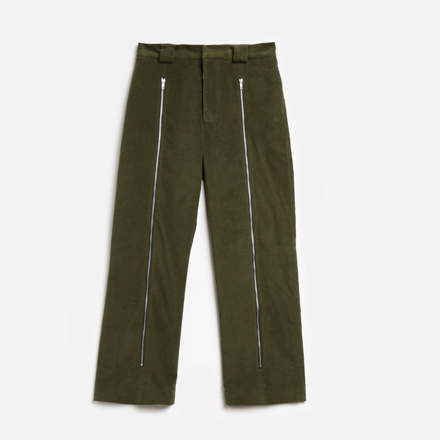 Clothing Labrum London | Dark Olive Moleskin Zip Trouser