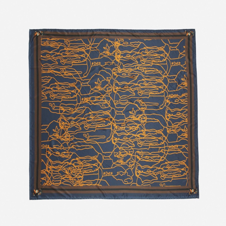 Accessories Labrum London | Blue Nomoli Repeat Printed Silk Scarf