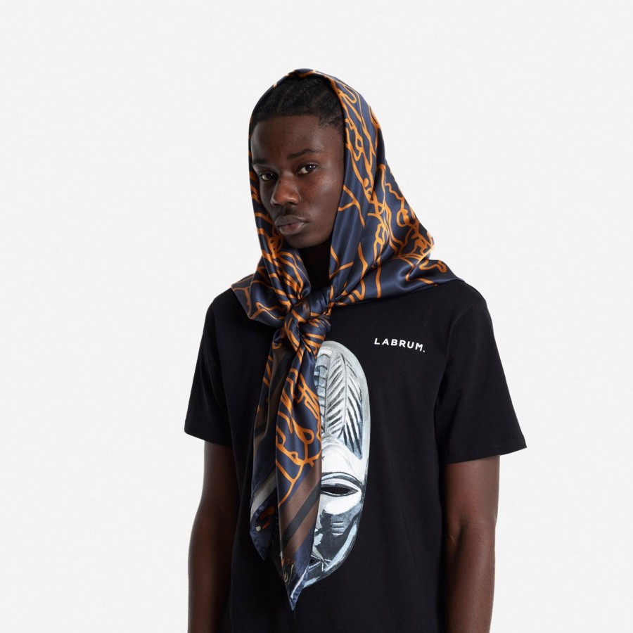 Accessories Labrum London | Blue Nomoli Repeat Printed Silk Scarf