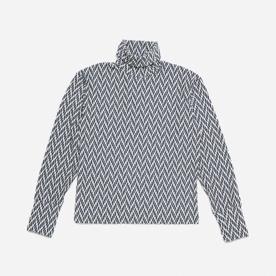 Clothing Labrum London | Blue & White Roll Neck Patterned Jumper