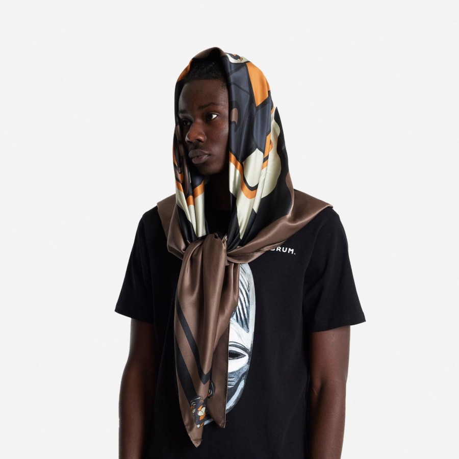 Accessories Labrum London | Brown Nomoli Printed Silk Scarf